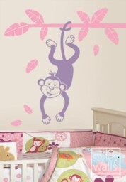 Monkey Wall Decal Vinyl For Kids, Jungle Swinging From A Branch, Decal, Safari Branch And - thumbnail 2