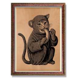 Vintage Cat Monkey Poster - Antique Style Animal Illustration, Rustic Wall Art, Quirky Banana Decor - thumbnail 1