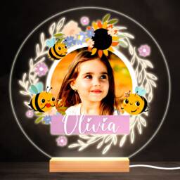 Bee Sunflower Photo Colourful Round Personalised Gift Led Lamp Night Light - Bedroom - thumbnail 1