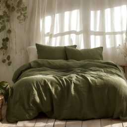 Khaki Linen Duvet Cover Soft 1 Medium Weight Cover Breathable Stonewashed Comfort - thumbnail 3