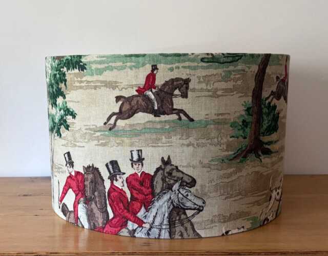 Sanderson Tally Ho Evergreen & Crimson Luxury Lamp Shade. Handmade Table/ Pendant Drum Shades in 30cm 40cm. Hunting/ Vintage/ Country Theme - image 1
