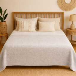 White Cotton Throw Blanket Sofa Cover, Recycled Couch Throw, Large Woven Cream Blanket, Neutral Minimalist Home Decor - thumbnail 3