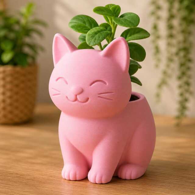 Cute Cat Planter - Kitty Plant Pot Succulent Lover Gift 3D Printed Indoor Desk Decor - image 1