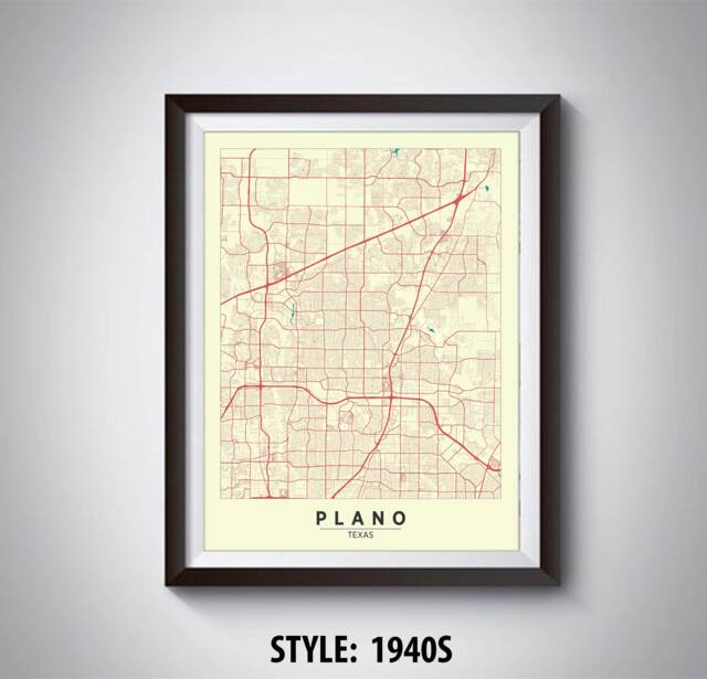 Plano Texas Map Print Vintage Style Office Wall Art - image 1