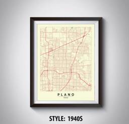 Plano Texas Map Print Vintage Style Office Wall Art - thumbnail 1