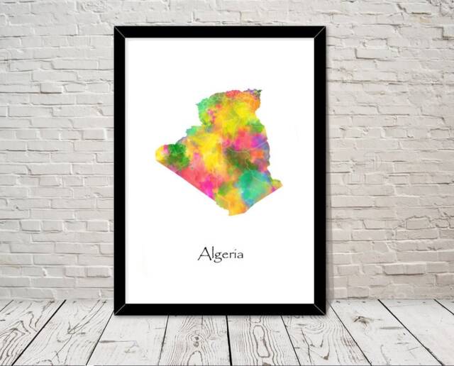 Algeria Print Watercolour Illustration Map Art Abstract Home Decor Giclee Office Wall Room