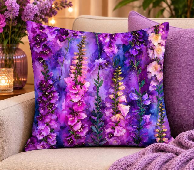 Made By Order Lavender Purple Floral Plant Pattern Velvet Cushion Covers Any Size On Demand Custom Size - image 1