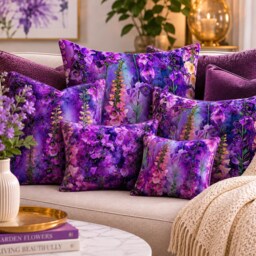 Made By Order Lavender Purple Floral Plant Pattern Velvet Cushion Covers Any Size On Demand Custom Size - thumbnail 2