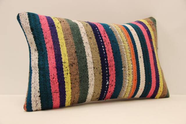 12x20 Kilim Pillow, Turkish Bohemian Handwoven Kilim, Boho Throw Handmade Lumbar 4Oef-644 - image 1