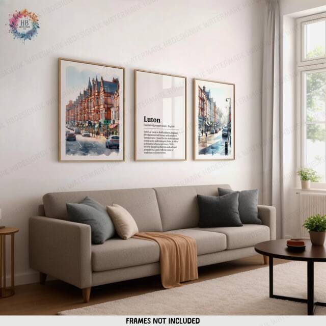 Luton Poster Prints - Set Of 3 Posters - Watercolour Wall Art Decor Travel Hanging England Artwork Gift UK Painting - image 1