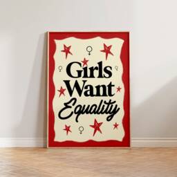Feminist Print, Retro Wall Art, Feminism Poster, Girls Want Equality, Gift For Her, Mid Century Empowerment Decor, Pink Green - thumbnail 2