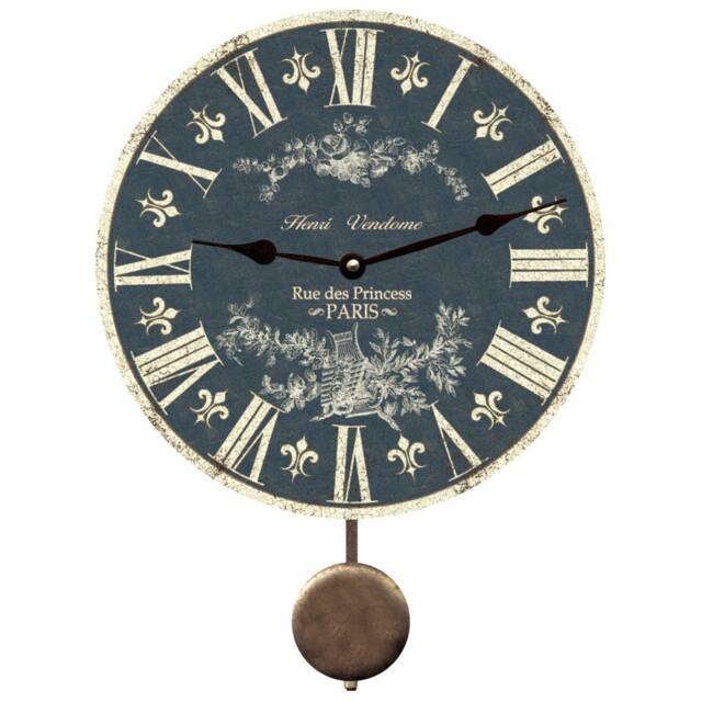 Slate Blue Toile Pendulum Clock - Fleur-De-Lis Clock - image 1