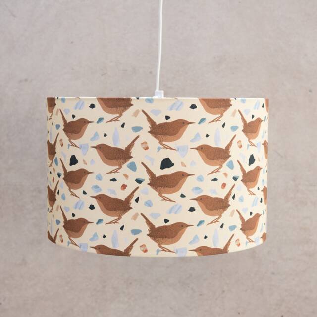Wren Print Lampshade - Handmade Cotton, Terrazzo Stone Design - image 1