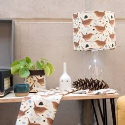 Wren Print Lampshade - Handmade Cotton, Terrazzo Stone Design - thumbnail 4