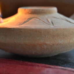 Nativity Annunciation Oil Lamp, Vintage Clay Organic Oil Candle, Outdoor Patio Designer Oil - thumbnail 2