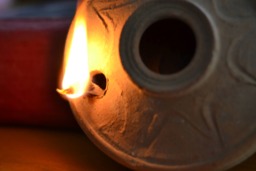 Nativity Annunciation Oil Lamp, Vintage Clay Organic Oil Candle, Outdoor Patio Designer Oil - thumbnail 1