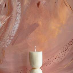 Beeswax Sculptural Ribbed Pillar Candles Hourglass - thumbnail 3