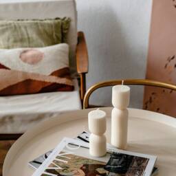 Beeswax Sculptural Ribbed Pillar Candles Hourglass - thumbnail 2