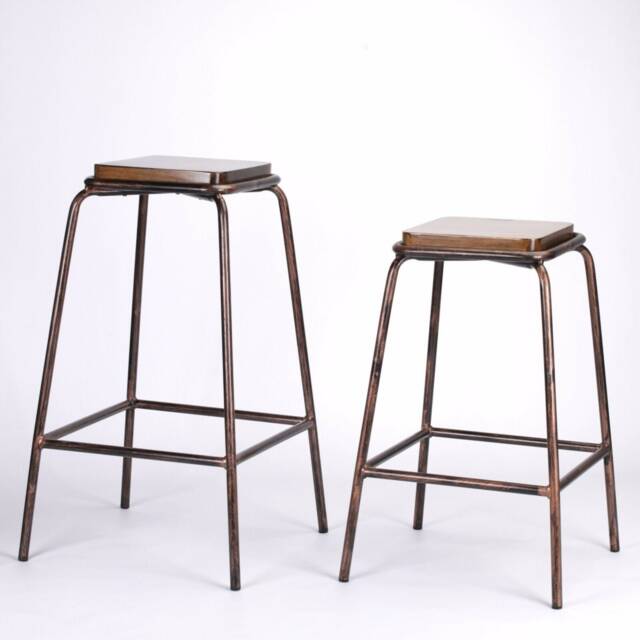 Industrial Loft Lab Copper Style Wooden Bar Stool Breakfast - image 1