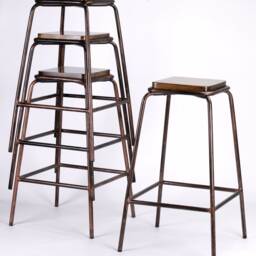 Industrial Loft Lab Copper Style Wooden Bar Stool Breakfast - thumbnail 2