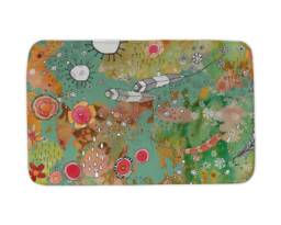 Boho Microfiber Mat Green Floral Feather Art Rug Unique Home Decor Bathroom Accessories Bath Abstract Folk Kitchen - thumbnail 1