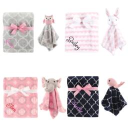 Personalized Blanket & Security Blanket Set For Baby Custom Monogram /Name Embroidered Gift Pink Owl Shower Infant - thumbnail 2