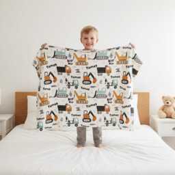 Personalized Kids Construction Blanket - Custom Name Embroidered, Minky Or Sherpa - thumbnail 2