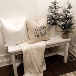 Merry & Bright Christmas Pillow Cover Rustic Linen Farmhouse Decor - thumbnail 4