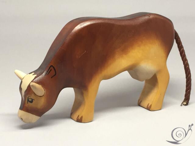 Toy Cow Wooden Colourful Brown Grazing Size 15, 5 X 9, 5 2, 7 cm - Bxhxs Approx. 113, 0 Gr - image 1