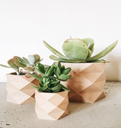 Geometric Minimalist Planter - Wood Low Poly Planter, For Cactus & Succulent Ready Original Gift Her Him - thumbnail 1