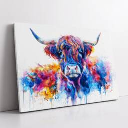 Highland Scottish Cow Painting Colouful Abstract Modern Wall Art, Framed Canvas Poster Print, Home/Office Room Decor, Gifts - thumbnail 2
