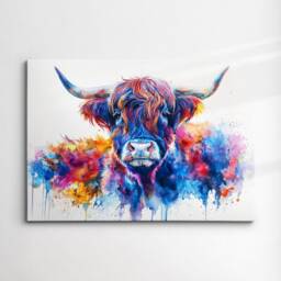 Highland Scottish Cow Painting Colouful Abstract Modern Wall Art, Framed Canvas Poster Print, Home/Office Room Decor, Gifts - thumbnail 3