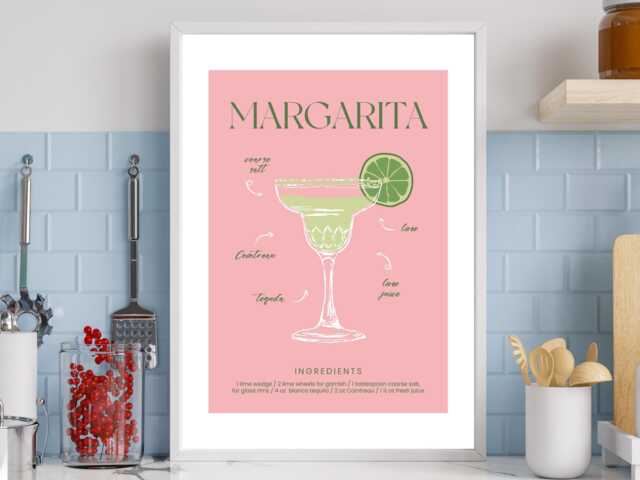 Margarita Pink Cocktail Art Print Poster - Party Signature Drink Sign Wall Decor Minimalist Elegant Retro Gift A5 A4 A3 - image 1