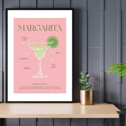 Margarita Pink Cocktail Art Print Poster - Party Signature Drink Sign Wall Decor Minimalist Elegant Retro Gift A5 A4 A3 - thumbnail 3