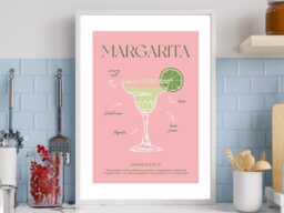 Margarita Pink Cocktail Art Print Poster - Party Signature Drink Sign Wall Decor Minimalist Elegant Retro Gift A5 A4 A3 - thumbnail 1