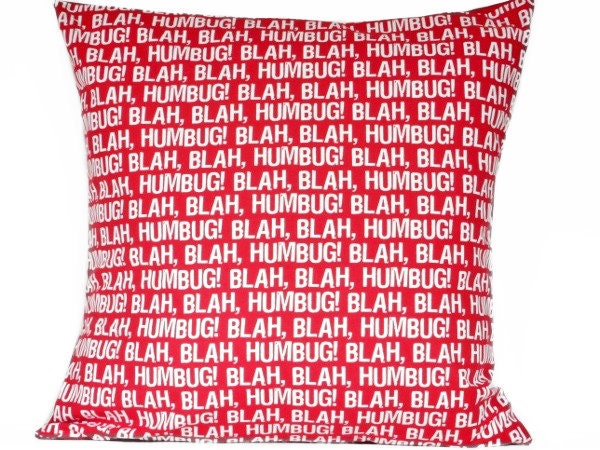 Blah Humbug Christmas Throw Pillow Cover Cushion Red White 18x18 - image 1