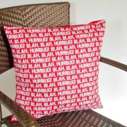 Blah Humbug Christmas Throw Pillow Cover Cushion Red White 18x18 - thumbnail 3