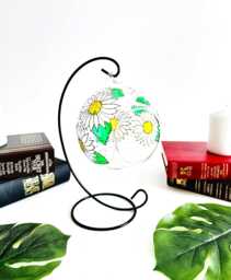 Hand Painted Daisy Flower Glass Candle Holder With Metal Stand - thumbnail 1