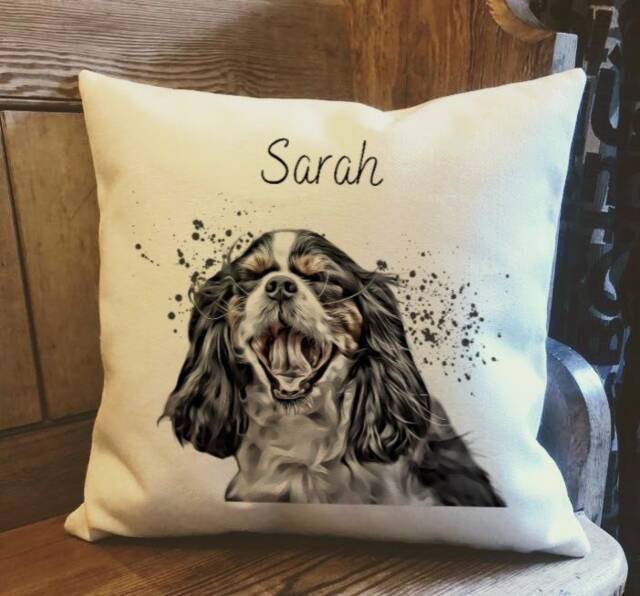 Personalised Cavalier King Charles Spaniel Dog Country Canvas Cushion - Owner & Lover Linen Puppy With Inner Filler - image 1