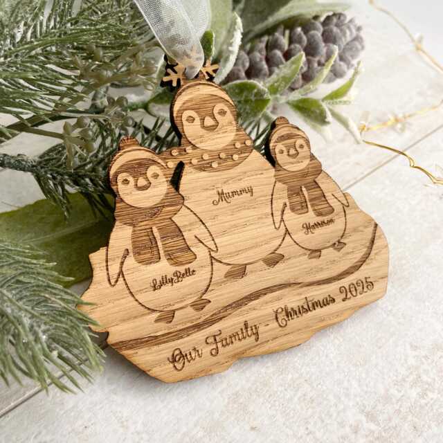 Family Of Penguins Personalised Christmas Decoration, Engraved Penguin Ornament, 2026 Ornaments, Xmas Tree Ornaments, Couples Gift - image 1