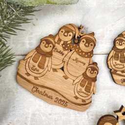 Family Of Penguins Personalised Christmas Decoration, Engraved Penguin Ornament, 2026 Ornaments, Xmas Tree Ornaments, Couples Gift - thumbnail 2