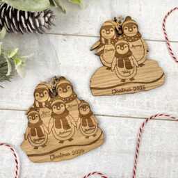 Family Of Penguins Personalised Christmas Decoration, Engraved Penguin Ornament, 2026 Ornaments, Xmas Tree Ornaments, Couples Gift - thumbnail 3