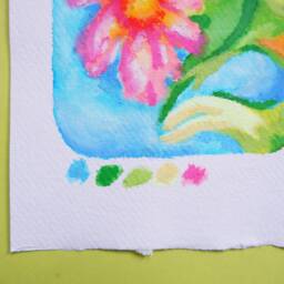 Original Art - Whimsical Flowers Oil Pastel & Brush Pen Drawing Wall Decor, Gallery Wall, Flowers, Summer, Colourful - thumbnail 3