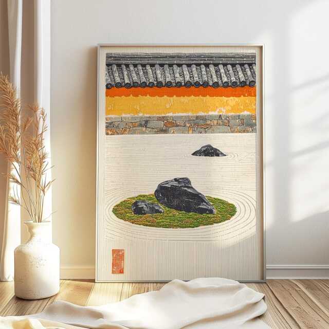 Japanese Zen Garden Wall Art - Woodblock Print, Art, Traditional Kyoto Landscape Poster, Serene Minimalist Decor - image 1