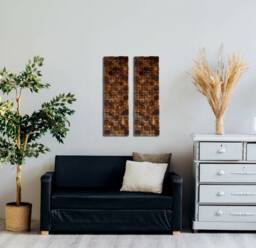 Set Of 2 Pine Wood Mosaic Wall Art Japandi Geometric Panels - thumbnail 1