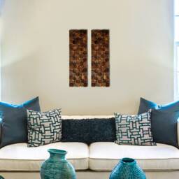 Set Of 2 Pine Wood Mosaic Wall Art Japandi Geometric Panels - thumbnail 2