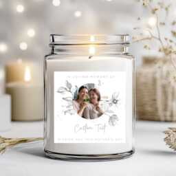 In Loving Memory Grey Flower - Candle Label L Custom Memorial - thumbnail 1