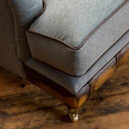 British Handmade Iron Grey Herringbone Wool Chesterfield Armchair With Antique Tan Leather - Other Colours + - thumbnail 3