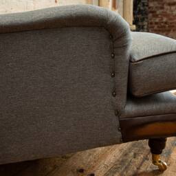 British Handmade Iron Grey Herringbone Wool Chesterfield Armchair With Antique Tan Leather - Other Colours + - thumbnail 4