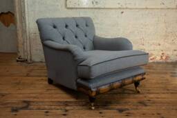 British Handmade Iron Grey Herringbone Wool Chesterfield Armchair With Antique Tan Leather - Other Colours + - thumbnail 1